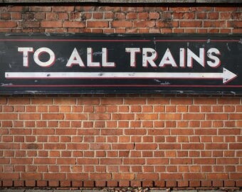 Vintage Train Station Sign, Hand-Painted