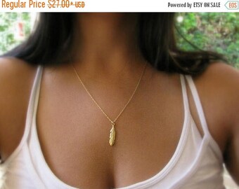 SALE - Feather necklace - Gold feather necklace - Leaf necklace - Indian jewelry - Everyday necklace - Dainty gold necklace