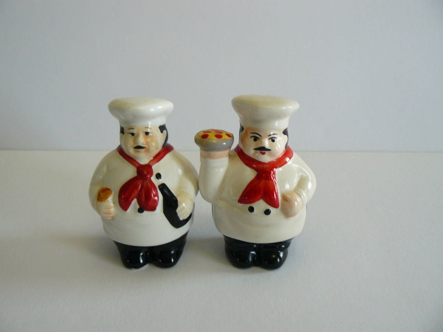 Chef Salt and Pepper Shakers With Black Mustache And Red