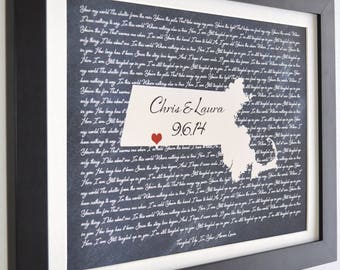 Custom Wedding Gift First Dance Lyrics, Anniversary Gift Ideas Love State Map ANY Song i wanna love you Lyric Gift Wall Art Print