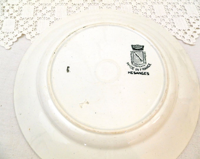 Antique French Ironware Plate With Bird / Bluetit and Rose Flower Transfer Pattern in Teal Blue, St Amand Faience, Pottery from France Antique French Ironware Plate With Bird / Bluetit and Rose Flower Transfer Pattern in Teal Blue, St Amand Faience, Pottery from France