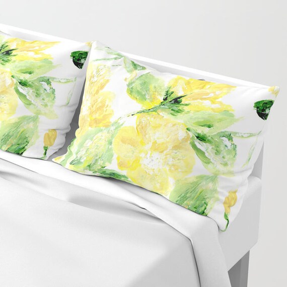 Yellow Floral Pillow Shams Set of 2 floral pillow shams