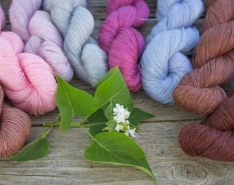Set of 8 linen skeins - brown pink purple light blue linen thread mix