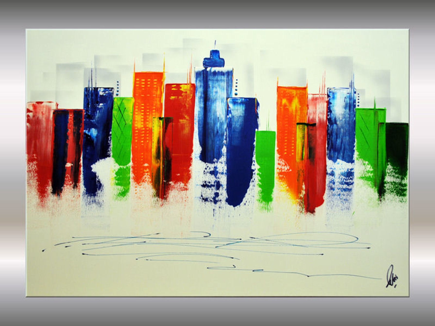 Abstract Painting urban art Skyline colorful contemporary art