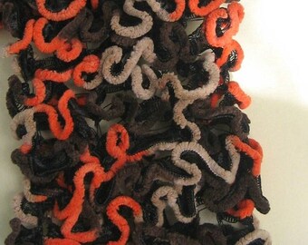 Handmade - Scarf ruffle edge velvet black orange