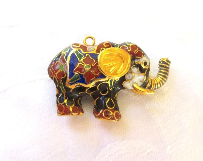 Vintage Cloisonne Elephant Pendant, Chinese Export Elephant, Elephant Jewelry