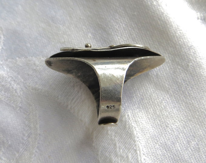 Vintage Modernist Sterling Ring, Dimensional Adjustable Ring, Mid Century Jewelry, Size 6.5