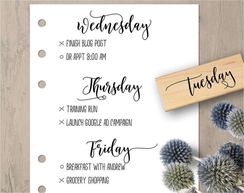 Weekday Planner Stamps Day of the Week Rubber Stamp Set