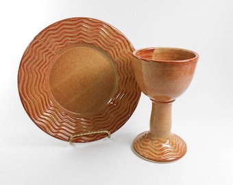 Pottery communion set - chalice and paten set - amber communion set - liturgical ware - communion ware W250