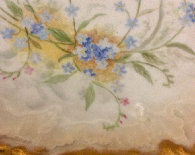 Antique French Limoges Plate, Coiffe Factory France, Heavy Gold with Forget Me Knots Cabinet Plate, Hand Painted Floral Plate