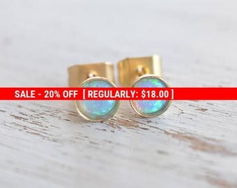 SALE 20% OFF Opal studs,opal gold studs,blue opal stud earrings,minimalist earrings,tiny gold studs,opal earrings,gift for her - 21030