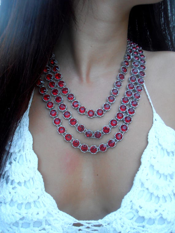 Statement Layered Swarovski Crystal Necklace • Multi strand Necklace