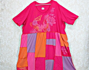 Plus Size Dress, Upcycled Clothing, Patchwork Tunic, Plus Size Clothing, Size 4X, Size 5X, Boho Clothing, Eco Fashion, by Repurpose Couture