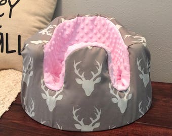 Grey and White Buck and Light Pink Minky Bumbo Cover