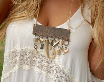 Artifact necklace, Stone bone necklace, Tribal necklace