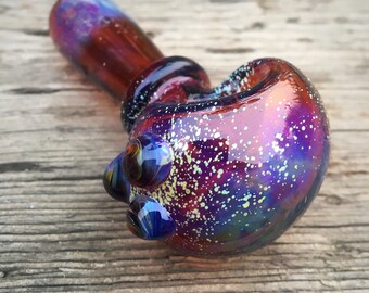 Aurora Borealis amber purple glass smoking pipe