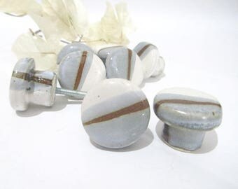 Cabinet Knobs, Ceramic Door Knobs, Ceramic knobs, Unique Door Knobs, Small Round Knobs in Grey White and Brown
