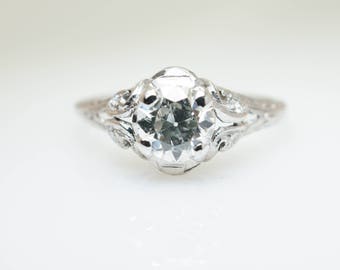 Platinum .62CTW Old European Cut Art Deco Engagement Ring Intricate Filigree Ring Vintage Wedding Ring Art Deco Jewelry