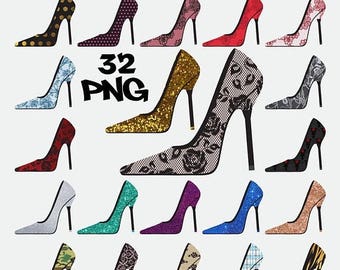 Shoe high heels clipart, heels clipart, shoe, glitter, sequin, plaid, lace, roses, rose gold, red, black, teal, pink, gold foil, camouflage
