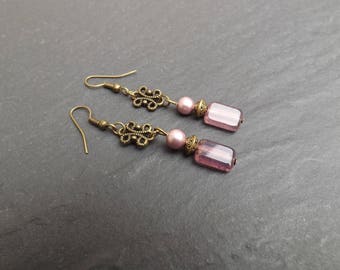 "Mélisande" Czech glass and swarovski Pearl, dangle earrings