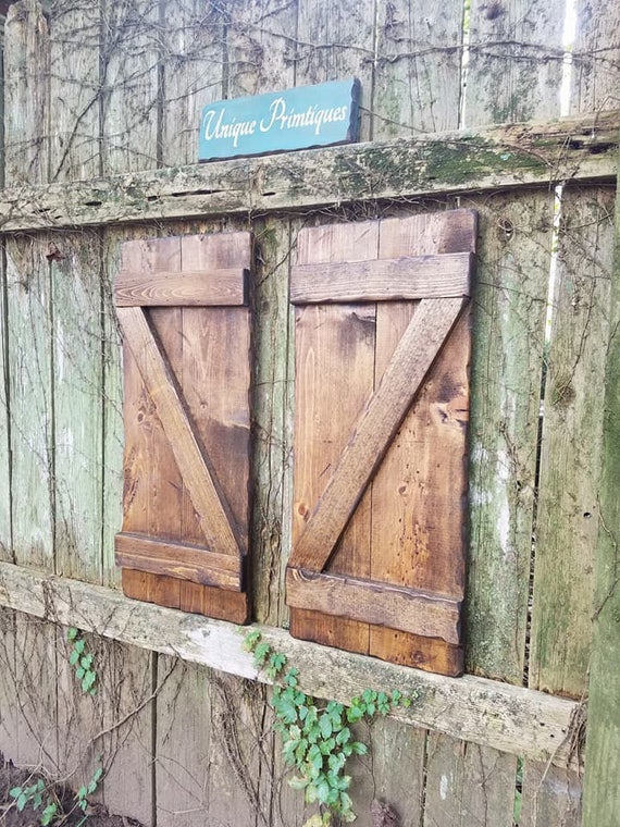 RUSTIC Wood SHUTTERS Dark Walnut Stain Barn Z