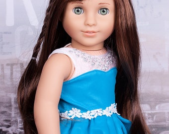 Custom OOAK turquoise green eyes American Girl Doll Marie Grace 18'' with long brown hair (new wig)