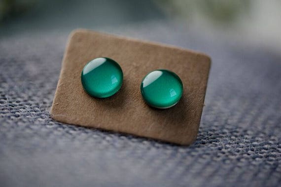 Emerald Green Earrings - Surgical Steel Hypoallergenic Green Studs - Free Postage Sensitive Earrings