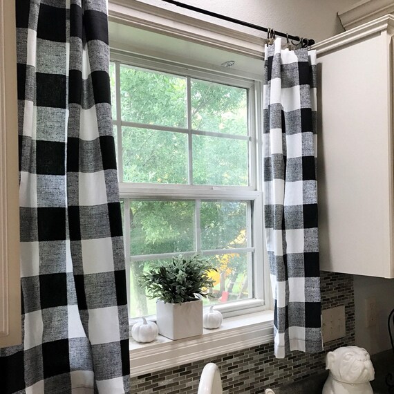 1 Plaid Cafe Curtain Plaid Buffalo Plaid Window