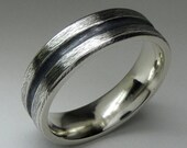 Mens Wedding Ring Sterling Silver Black Deep Groove Band 6mm Wide