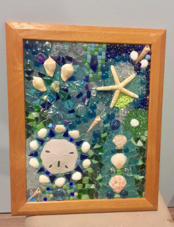 Coastal Stained Glasswindow panel beach stained glass