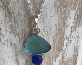 Natural sea glass and silver necklace.