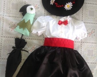 Mary Poppins! Costume comes with dress, hat, shirt, umbrella!65 and up. Coat sold separately Hat or umbrella parrot head Sold separately.