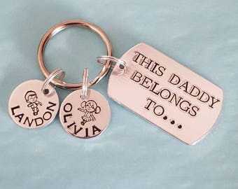 This Daddy belongs to unique hand stamped keyring great Fathers day or birthday gift
