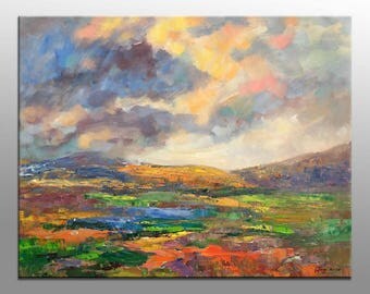 Large Art, Canvas Art, Oil Painting, Landscape Painting, Original Artwork, Living Room Wall Decor, Wall Art, Landscape Painting Oil, Red