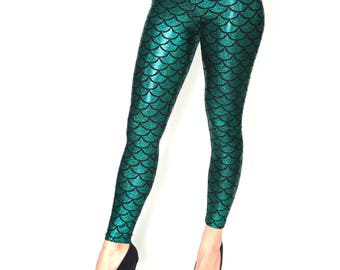 Mermaid Leggings, Mermaid Leggings Women, Emerald Mermaid Leggings, Turquoise Mermaid Leggings
