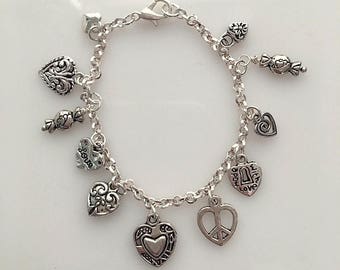 Heart charm bracelet | Etsy