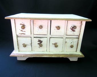Small Wood Chest With Drawers Naturally Distressed Hand Made Solid Wood Tabletop Cabinet