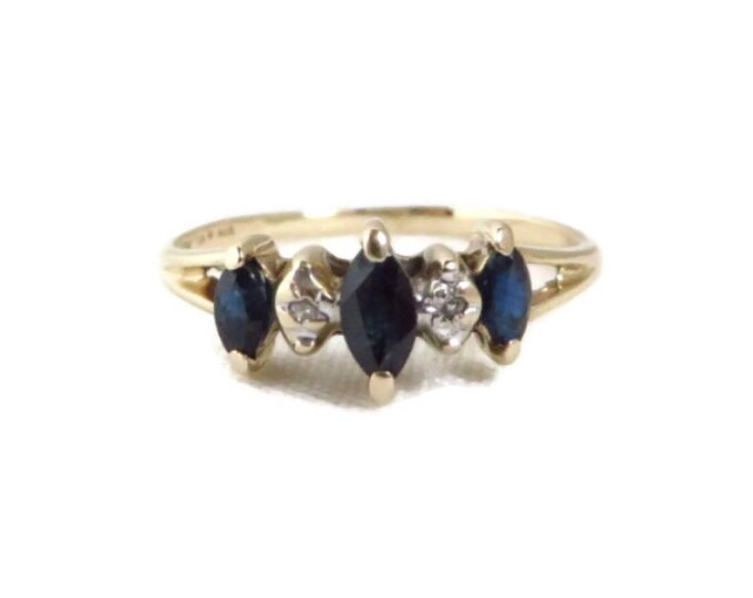 10K Gold Sapphire, Diamond Ring - Vintage Estate Wedding, Anniversary Ring, Size 5