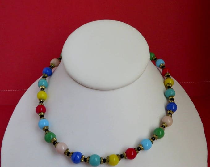 Czechoslovakia Glass Necklace - Vintage Multicolor Beaded Choker, Gift for Her