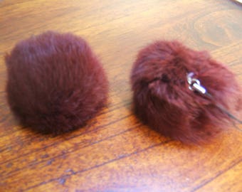 2 tassels rabbit diameter 8 cm with clasp removable Brown RUSTY color