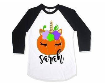 Girls cute Halloween shirt, Halloween shirt, cute Halloween shirt, unicorn shirt, pumpkin shirt, unicorn pumpkin shirt, girls shirt