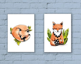 2 art print A4 - Fox - Illustration - decoration - graphics