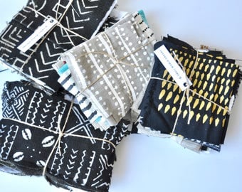 Scrap Fabric - mud cloth - screen printed scrap fabric - remnants - scrap fabric bundles