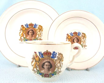 Vintage Three Piece Tea Cup, Saucer and Plate Set, 1953 Queen Elizabeth II Coronation Souvenir, Lovely Items, Afternoon Tea Drinking, Retro