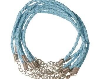 Bracelet blue imitation leather braided light 20cm