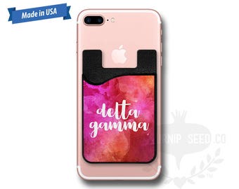 Delta Gamma Watercolor - Water Color - Phone Caddy - Sticker Pocket Wallet - Personalized Cell Phone Pocket PC 1081