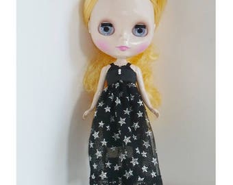 blythe doll, blythe dress, black dress, silver star dress.black lace,
