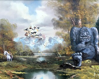 The NeverEnding Story Parody - Falkor, Rock Biter, Artax Parodies - Altered Thrift Art - Print, Poster, Canvas- Gift for NeverEnding Story