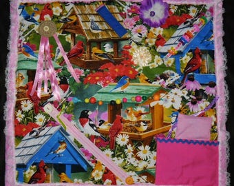 Handcrafted Ladies Fidget Blanket Fiddle Quilt Colorful Lap Blanket Alzheimer's Stroke Dementia Brain Trauma Songbirds Busy Hands Quilt Gift