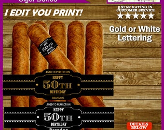 Cigar Band, Cigar Labels Any Year for Birthday Partys - Printable Personalized File - Aged to Perfection